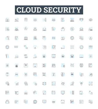 Cloud security vector line icons set. Cloud, security, infrastructure, data Stock Illustration