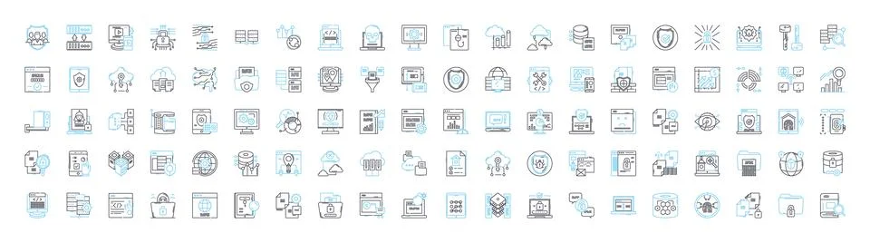 Cloud security vector line icons set. Cloud, security, infrastructure, data Stock Illustration
