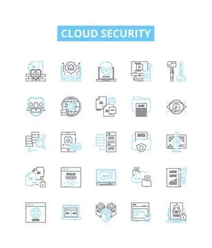 Cloud security vector line icons set. Cloud, security, infrastructure, data Stock Illustration