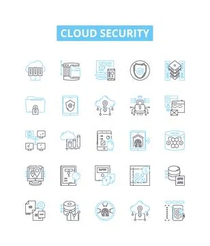 Cloud security vector line icons set. Cloud, security, infrastructure, data Stock Illustration