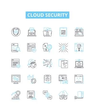 Cloud security vector line icons set. Cloud, security, infrastructure, data Illustrazione stock