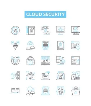 Cloud security vector line icons set. Cloud, security, infrastructure, data Stock Illustration
