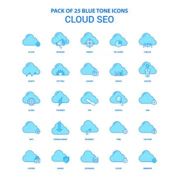 Cloud SEO Blue Tone Icon Pack - 25 Icon Sets 库存插图
