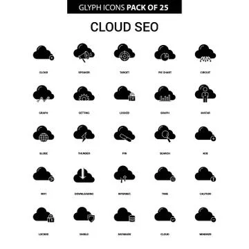 Cloud SEO Glyph Vector Icon set Stock Illustration