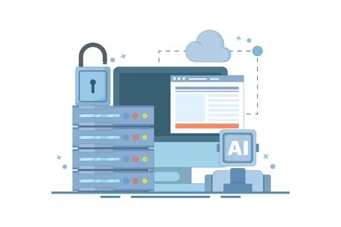 Cloud Server AI Service Concept, AI hosted on cloud server, Cloud hosting. 스톡 일러스트
