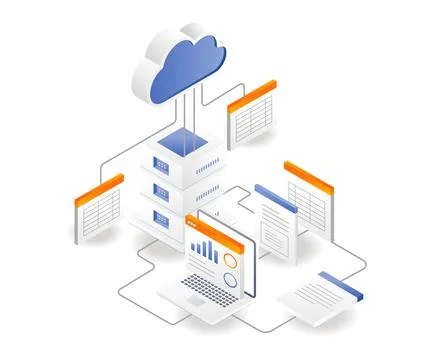 Cloud server analysis process document database network Stock Illustration