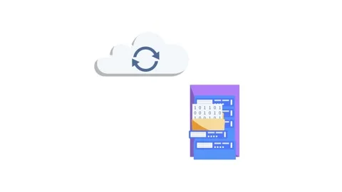 A cloud, a server, and a computer arranged together, symbolizing cloud comp.. Video stock 332341164