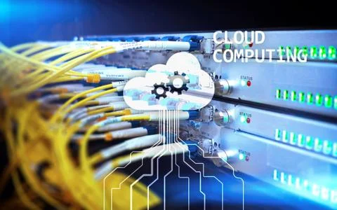 CLoud server and computing, data storage and processing. Internet and technol Stock Illustration