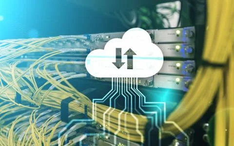 CLoud server and computing, data storage and processing. Internet and technol Stock Illustration