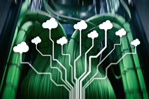 CLoud server and computing, data storage and processing. Internet and technol Stock Illustration
