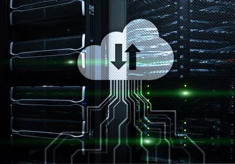 CLoud server and computing, data storage and processing. Internet and technol Stockillustratie