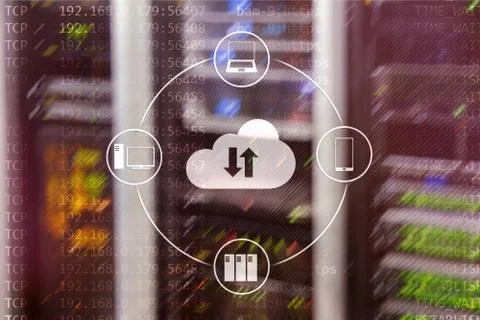 CLoud server and computing, data storage and processing. Internet and technol Stockillustratie