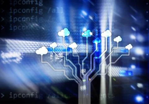 CLoud server and computing, data storage and processing. Internet and technol Stock Illustration