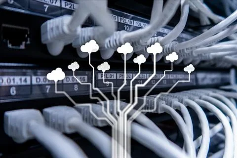CLoud server and computing, data storage and processing. Internet and technol Stock Illustration