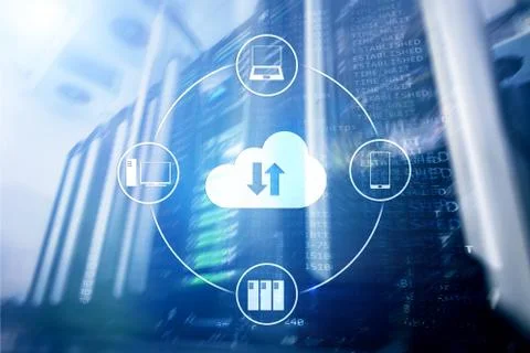 CLoud server and computing, data storage and processing. Internet and technol Stock Illustration