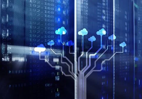 CLoud server and computing, data storage and processing. Internet and technol Stock Illustration