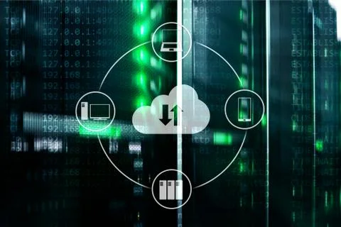 CLoud server and computing, data storage and processing. Internet and technol Stock Illustration