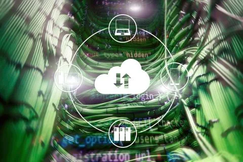 CLoud server and computing, data storage and processing. Internet and technol Illustrazione stock