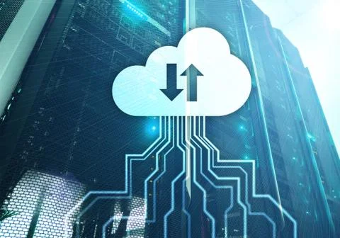 CLoud server and computing, data storage and processing. Internet and technol Stock Illustration