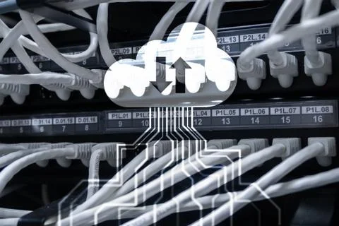 CLoud server and computing, data storage and processing. Internet and technol Stock-Illustration