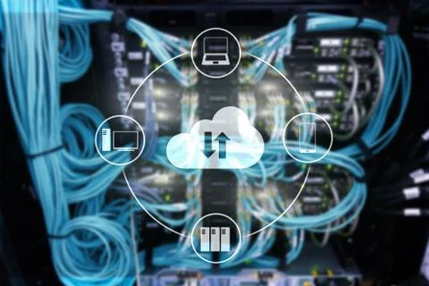 CLoud server and computing, data storage and processing. Internet and technol Stock Illustration