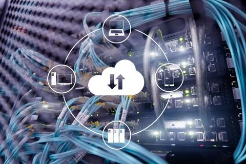 CLoud server and computing, data storage and processing. Internet and technol Stock Illustration