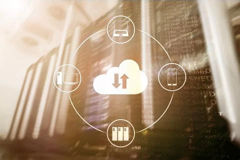 CLoud server and computing, data storage and processing. Internet and technol Stock Illustration