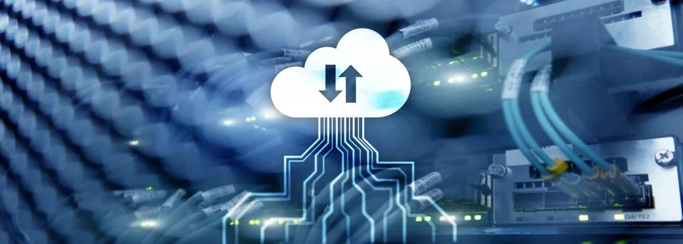 CLoud server and computing, data storage and processing. Internet and technol Stock Illustration