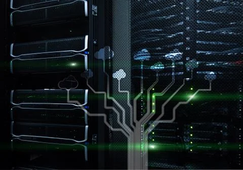 CLoud server and computing, data storage and processing. Internet and technol Stockfoto's