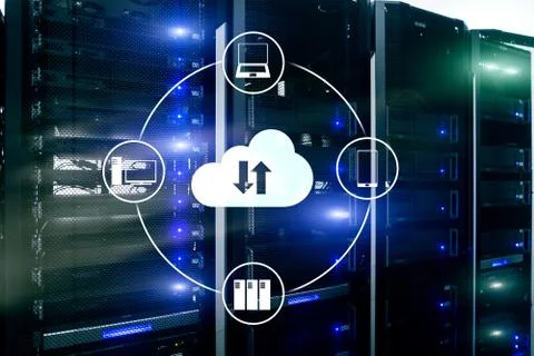 CLoud server and computing, data storage and processing. Internet and technol Stock-Fotos