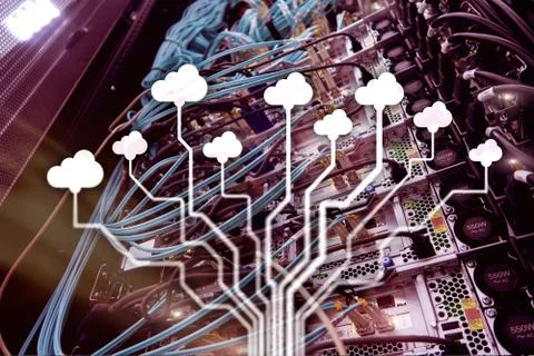 CLoud server and computing, data storage and processing. Internet and technol 스톡 사진