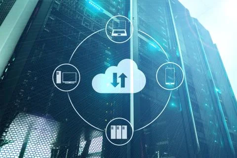 CLoud server and computing, data storage and processing. Internet and technol Stock Photos