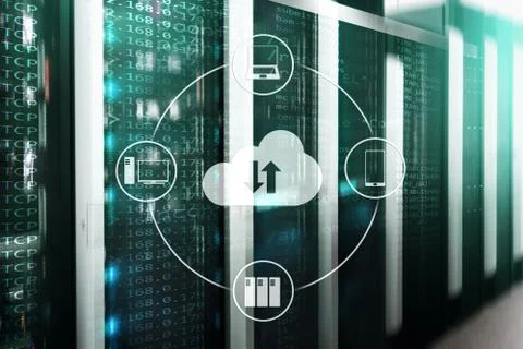 CLoud server and computing, data storage and processing. Internet and technol 스톡 사진