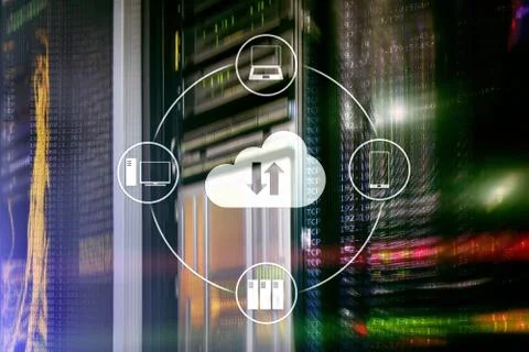 CLoud server and computing, data storage and processing. Internet and technol 스톡 사진
