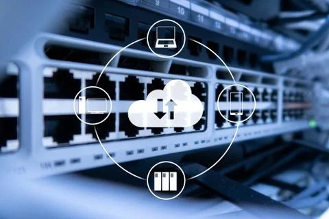 CLoud server and computing, data storage and processing. Internet and technol 스톡 사진