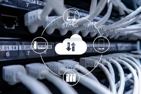 CLoud server and computing, data storage and processing. Internet and technol Stockfoto's