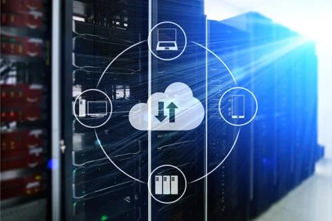 CLoud server and computing, data storage and processing. Internet and technol Stock Photos
