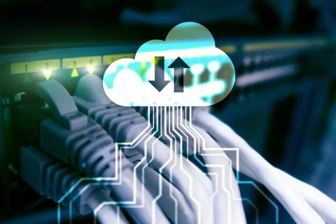 CLoud server and computing, data storage and processing. Internet and technol Stockfoto's