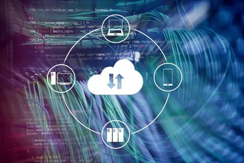 CLoud server and computing, data storage and processing. Internet and technol 스톡 사진