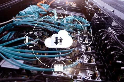 CLoud server and computing, data storage and processing. Internet and technol Stock Photos