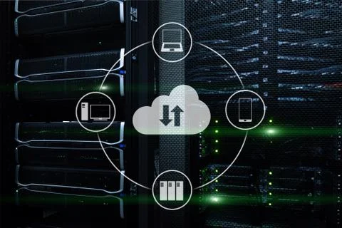 CLoud server and computing, data storage and processing. Internet and technol Foto stock
