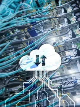 CLoud server and computing, data storage and processing. Internet and technol 库存照片