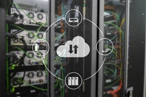 CLoud server and computing, data storage and processing. Internet and technol 스톡 사진
