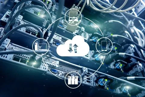 CLoud server and computing, data storage and processing. Internet and technol 스톡 사진