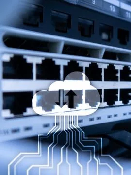 CLoud server and computing, data storage and processing. Internet and technol Stockfoto's