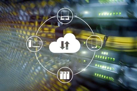 CLoud server and computing, data storage and processing. Internet and technol Stockfoto's