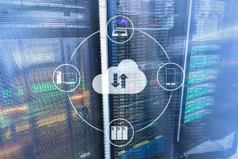 CLoud server and computing, data storage and processing. Internet and technol Stock Photos