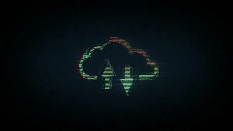 Cloud server and data storage symbol with retro style noise glitch Stock Footage 320674511