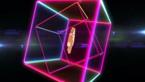 Cloud server and data storage golden symbol in neon box Stock Footage 320826556