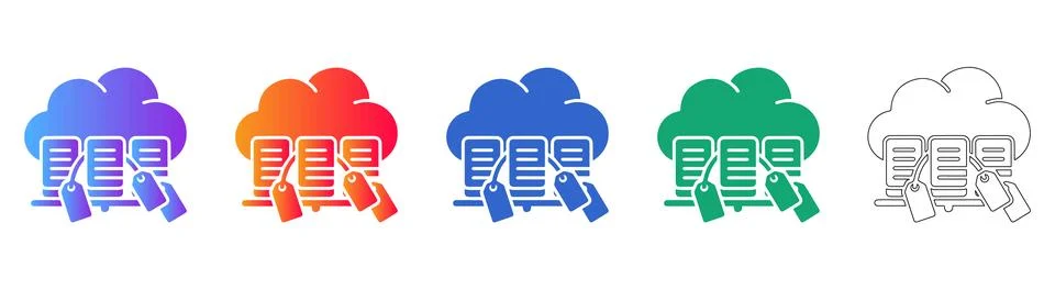 Cloud Server and Data Tagging Icon Collection 스톡 일러스트
